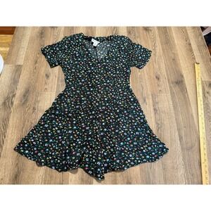 Bonnie Evans Vintage Floral Romper Black Rayon V-Neck Short Sleeve Small